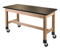 Black Wood Science Lab Table with Chem-Res Top and Casters O622