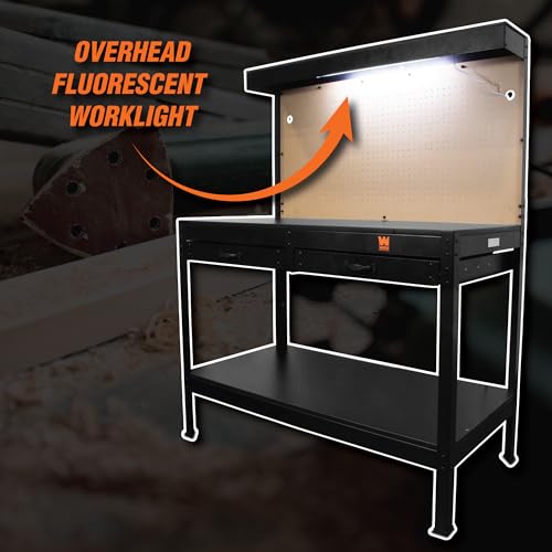 48-Inch Black Workbench with Power Outlets and Light E129