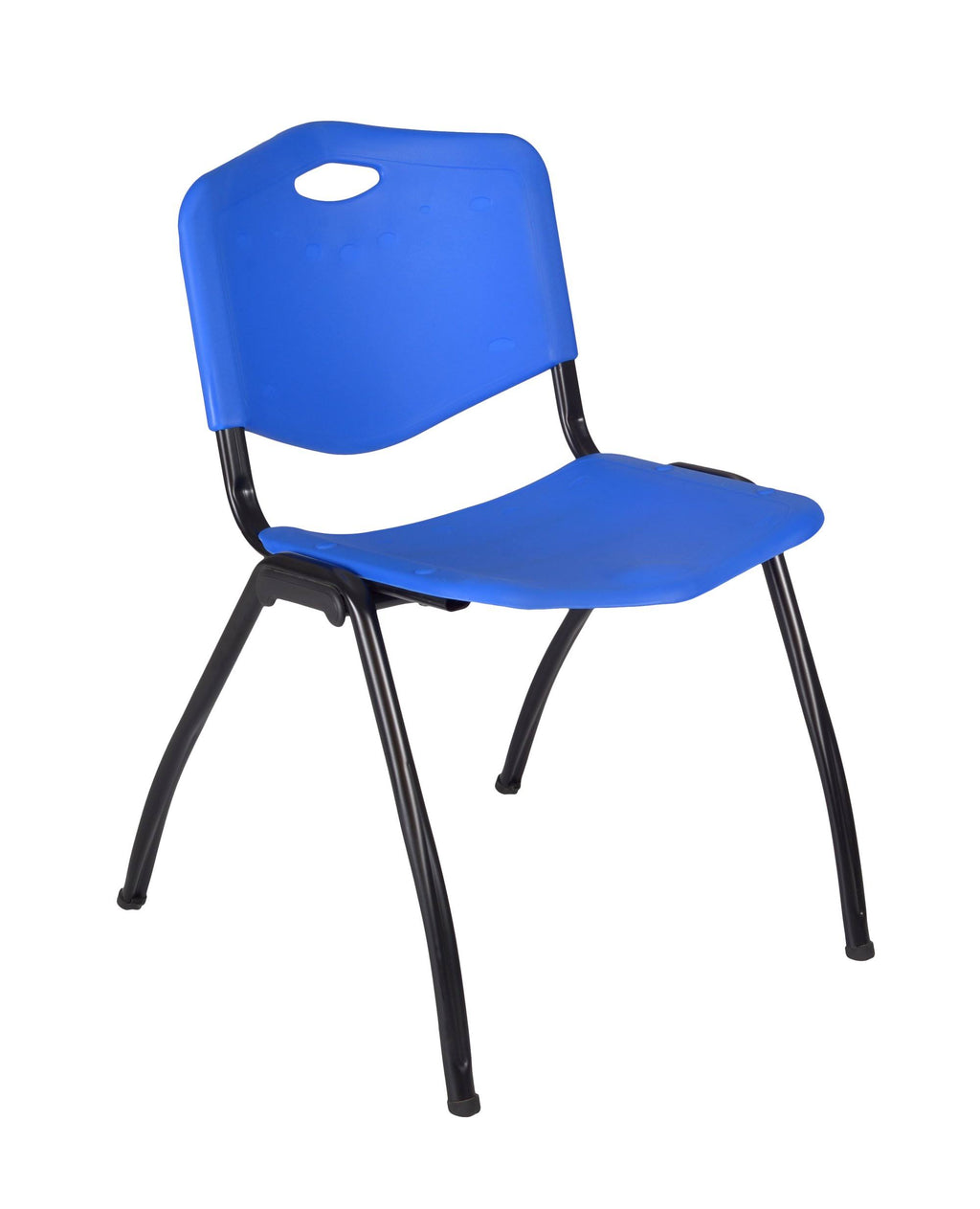30x22 Round Breakroom Table Grey & 4 Stack Chairs Blue P2780
