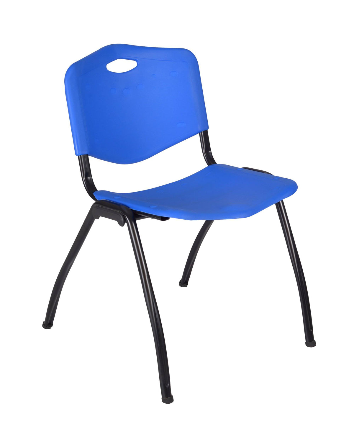 30x22 Round Breakroom Table Grey & 4 Stack Chairs Blue P2780