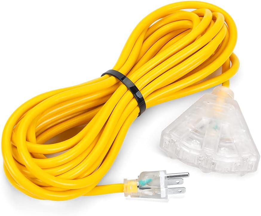 Outdoor Extension Cord 25 FT 16/3 SJTW 3 Prong Vinyl Waterproof Heavy Duty Lighted Extension Cord E304