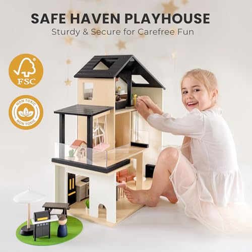 53Pcs Wooden Doll House with Furniture U804501