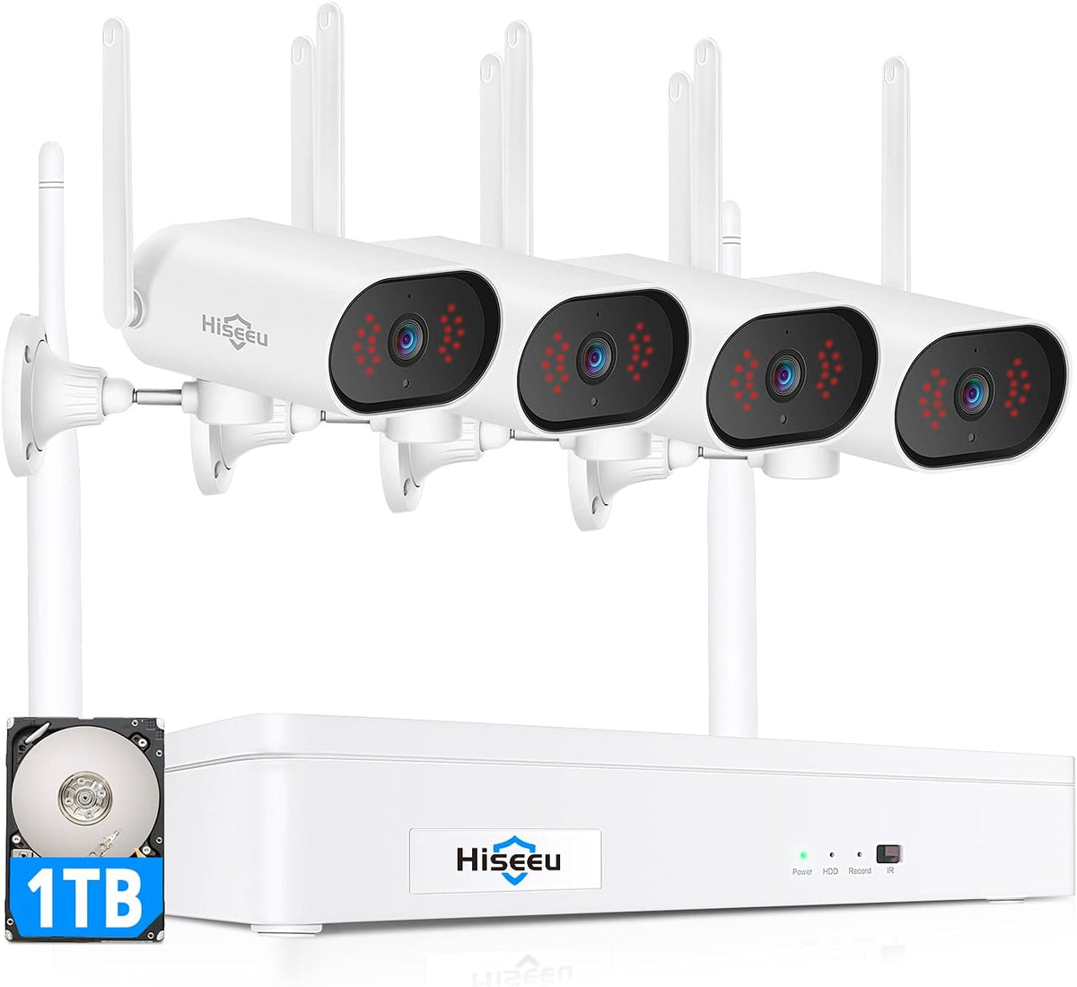 8CH 2K Wireless Security Camera System, 4pcs 180° View Cameras, 1TB Hard Drive A906138