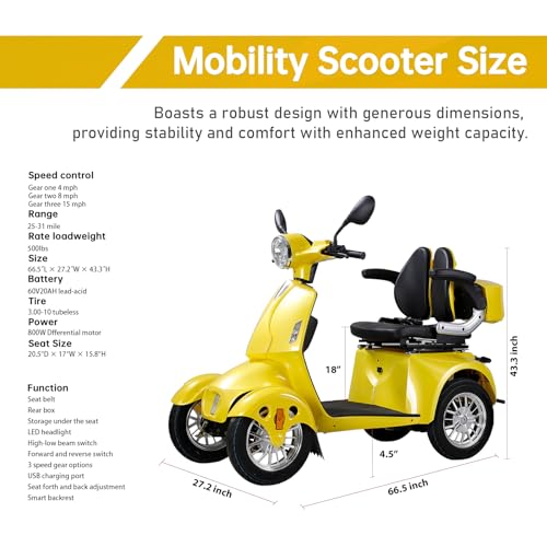 800W Motor 60V20Ah Battery 500lbs Weight Capacity Electric Wheelchair P185