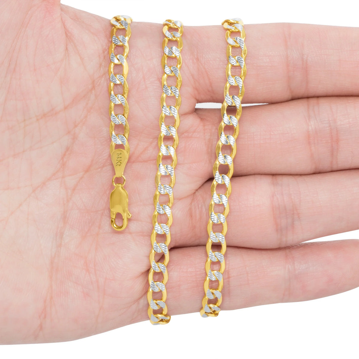 14k Yellow Gold Cuban Chain Diamond Cut Two Tone Bracelet O235912