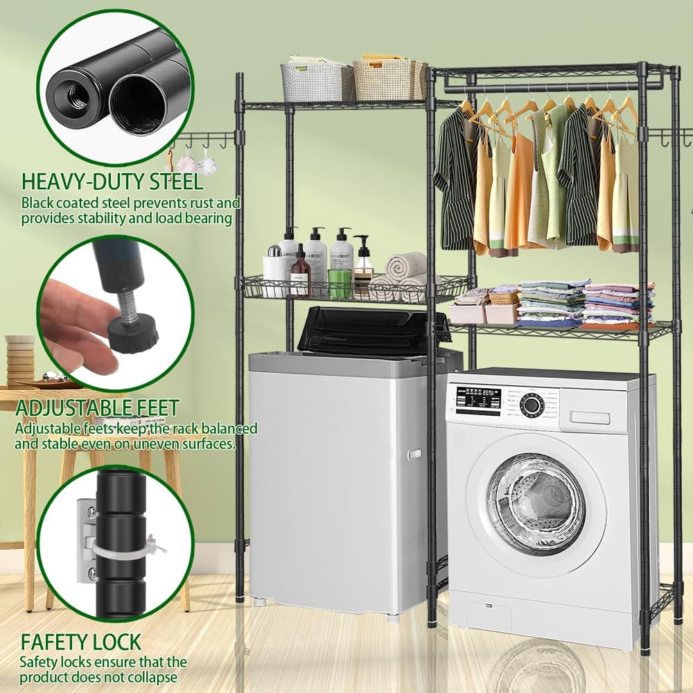 Black 4 Tier Clothes Drying Rack with Adjustable Shelves R48587