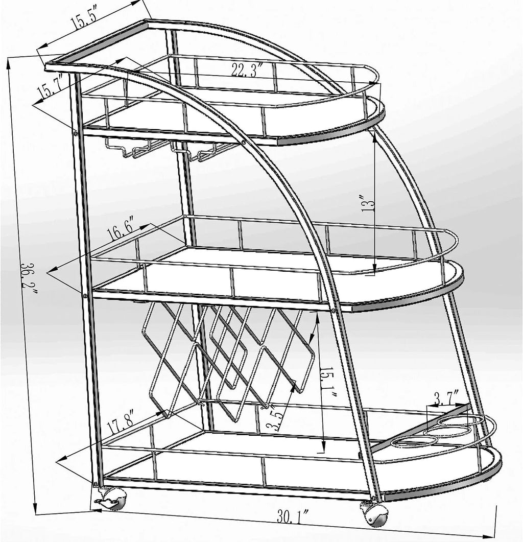 3-Tier Metal Mobile Bar Cart with Wheels & Wine Rack A86824