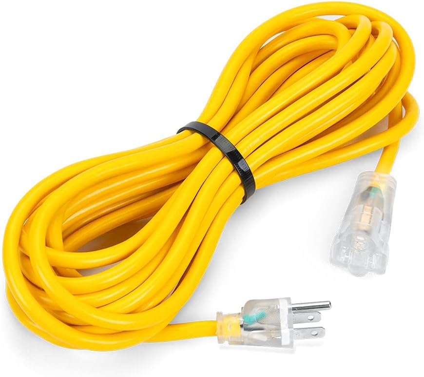 Outdoor Extension Cord 25 FT 16/3 SJTW 3 Prong Vinyl Waterproof Heavy Duty Lighted Extension Cord E304