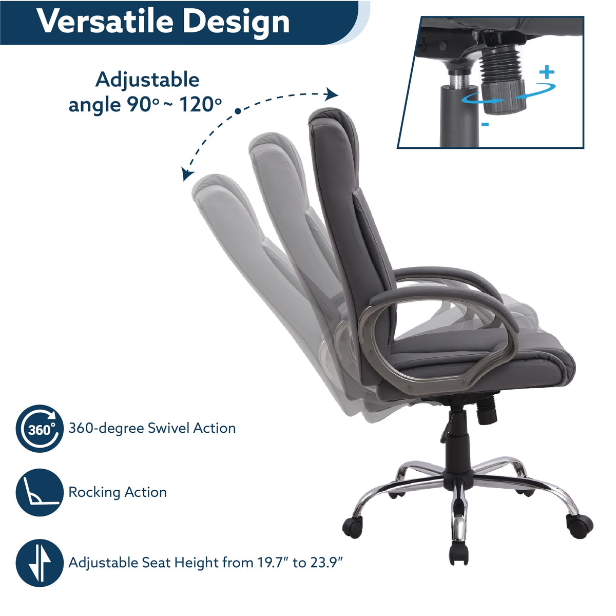 Gray Faux Leather High Back Executive Office Chair with Armrests T7421