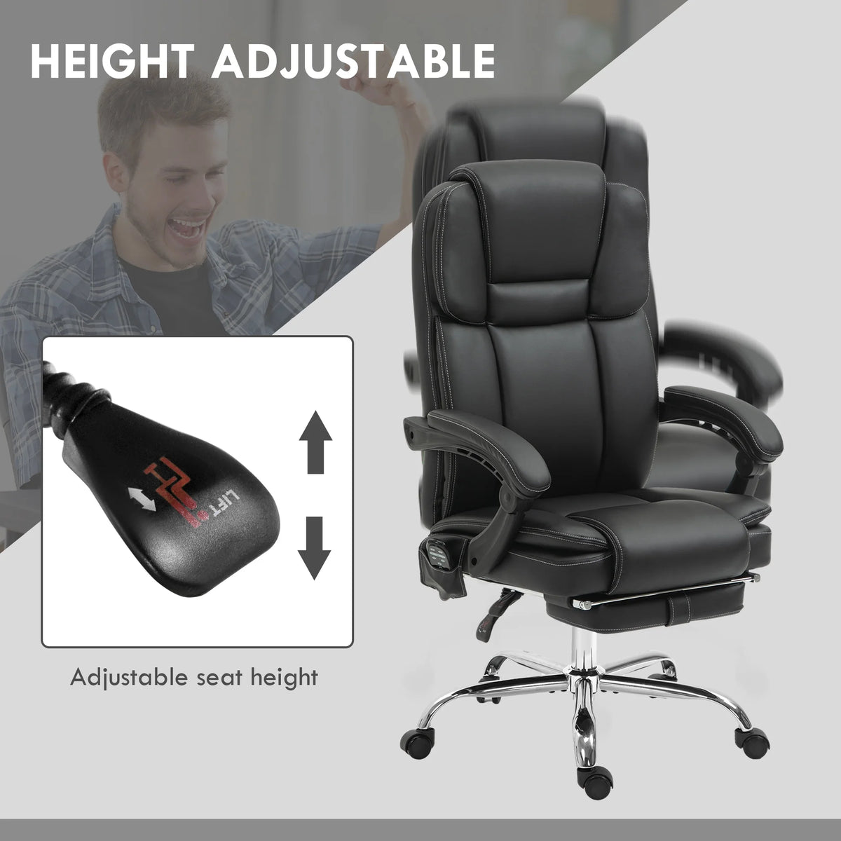 Black PU Leather Massage Office Chair with Heat J9842