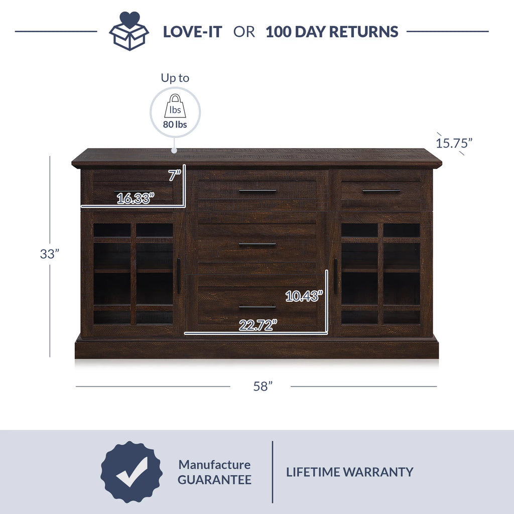Espresso Sideboard Buffet Console Table with Drawers and Adjustable Shelves X13710