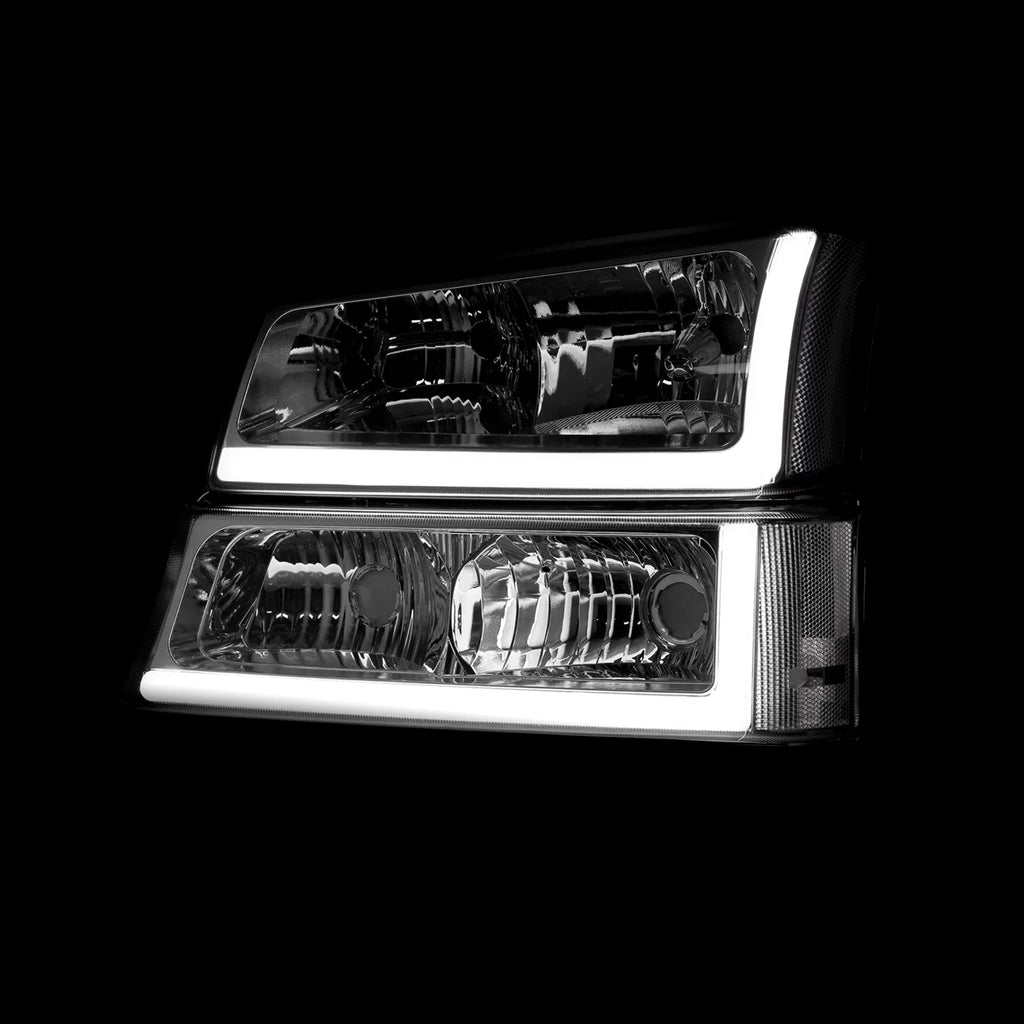 LED DRL Chrome Housing Clear Lens Signal Headlights LH & RH F4703