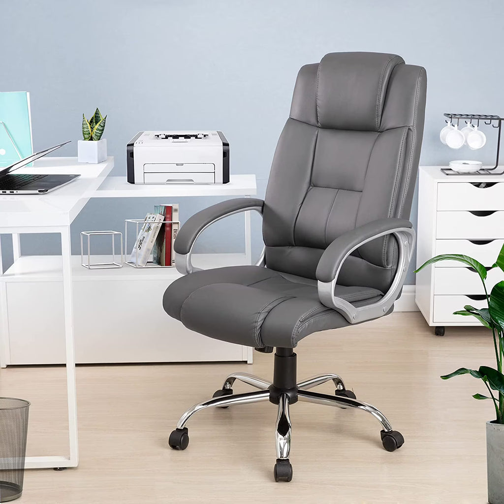 Gray Faux Leather High Back Executive Office Chair with Armrests T7421