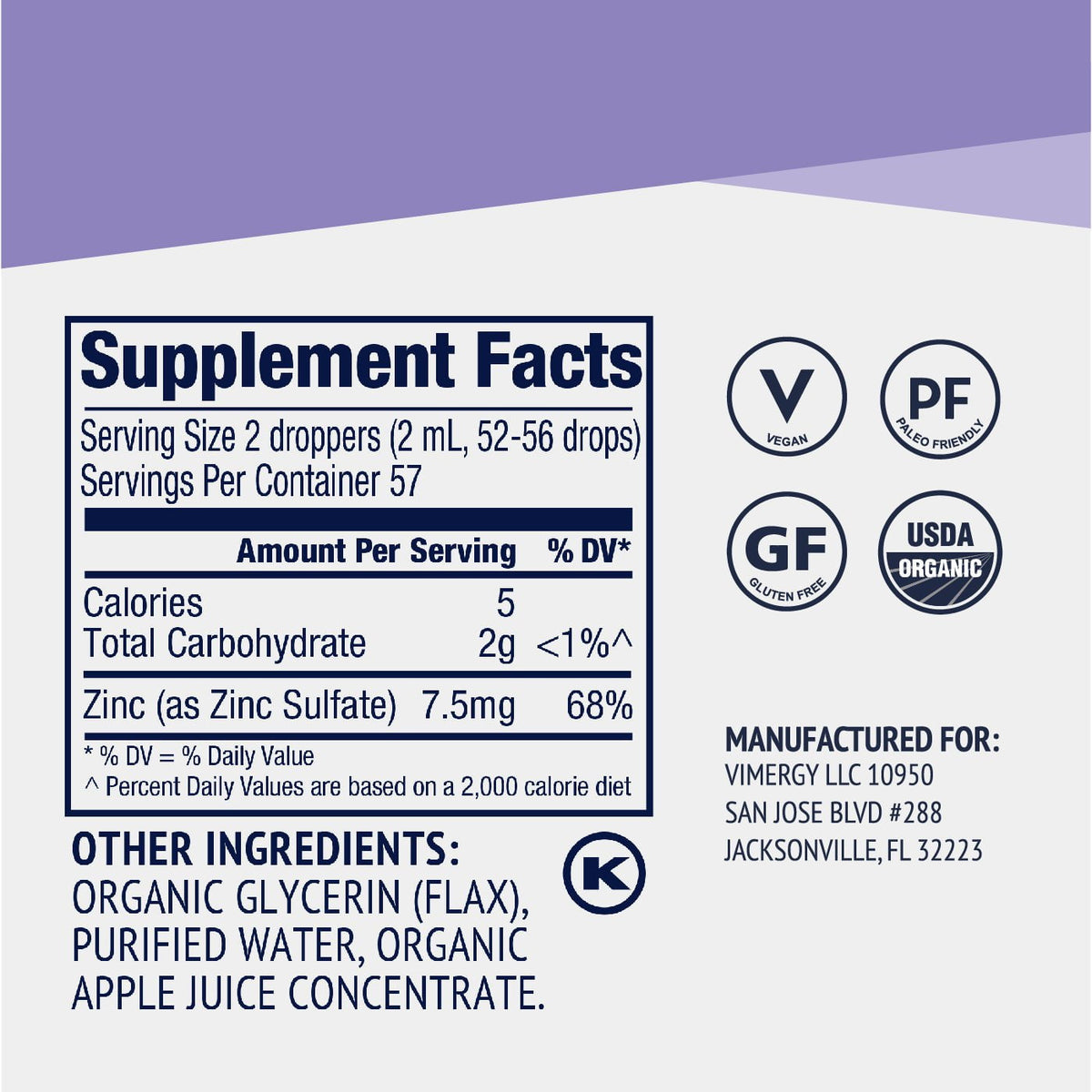 Organic Liquid Zinc, 57 Servings U428163