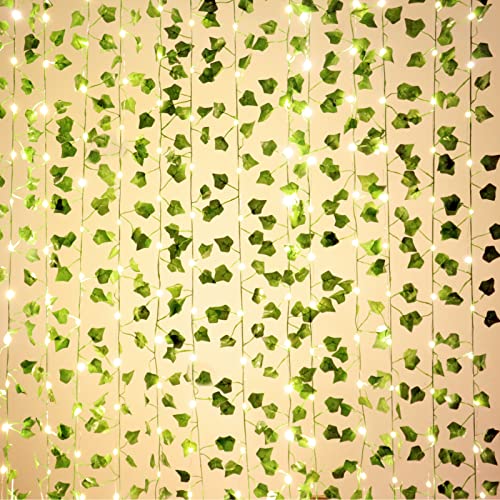 Fake Vines Artificial Ivy Garland with 100 LED String Light Hanging Plants Faux Greenery Leaves 6Pack with 100LED W7970