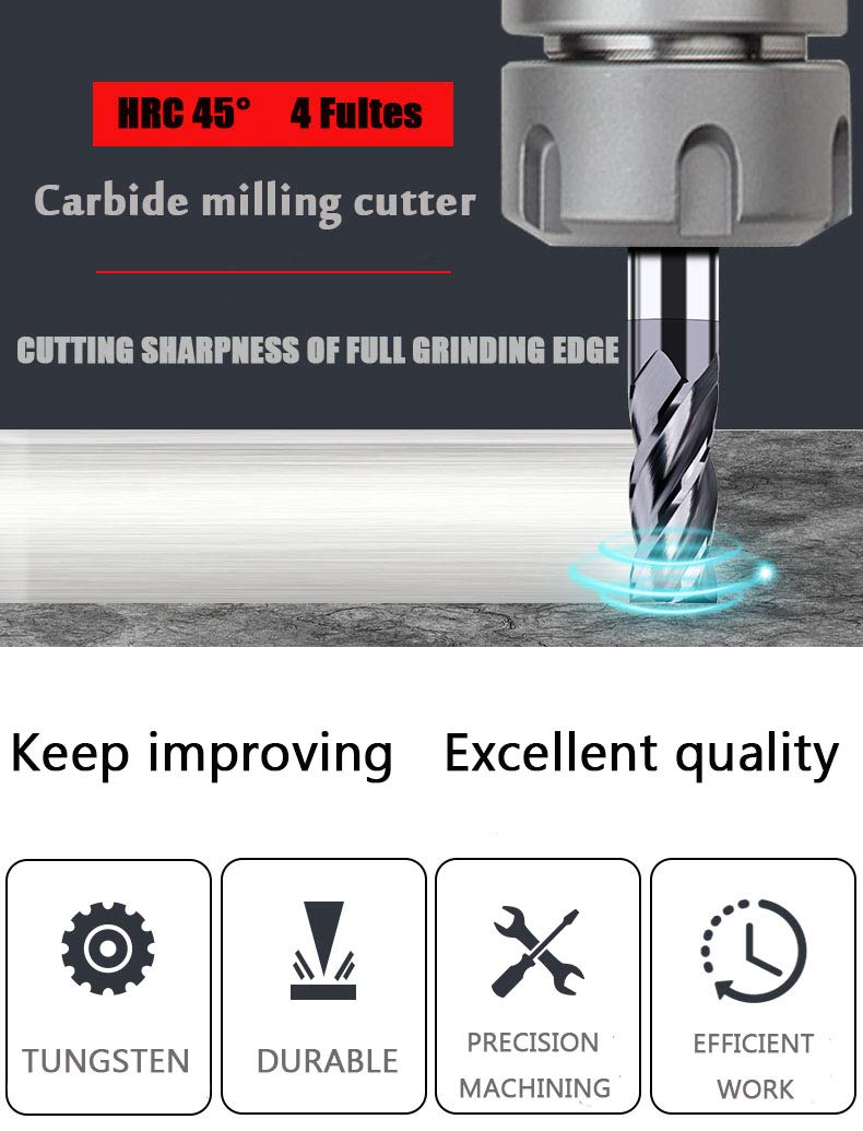 1/2 Carbide Square End Mill 4 Flute AlTiN Coating Pack of 2 C69539