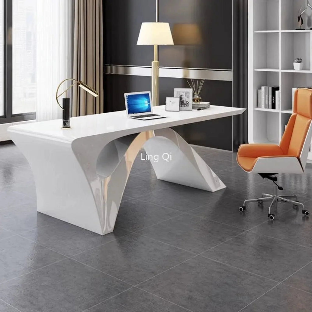 White Office Desk with Filing Cabinets M89157