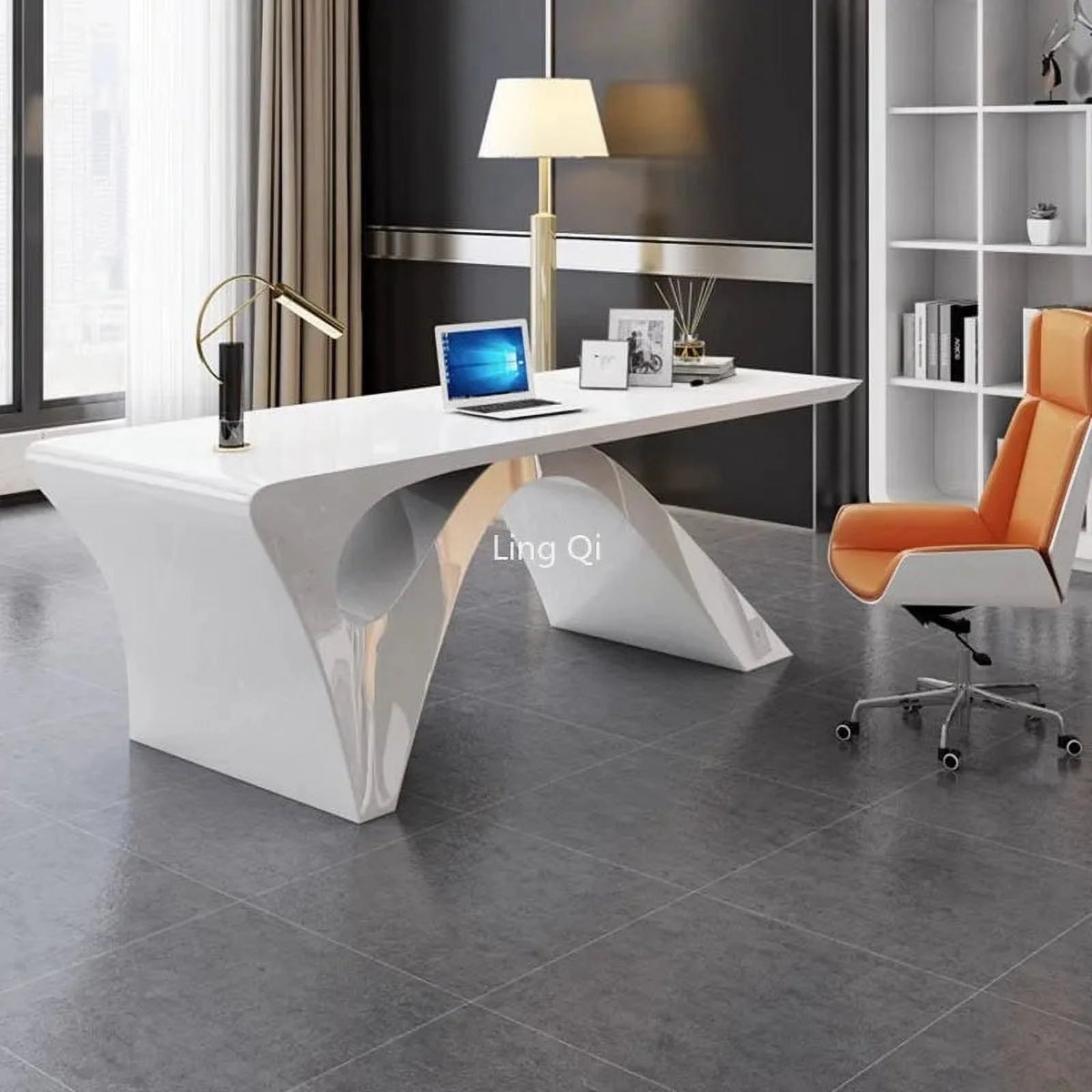 White Office Desk with Filing Cabinets M89157