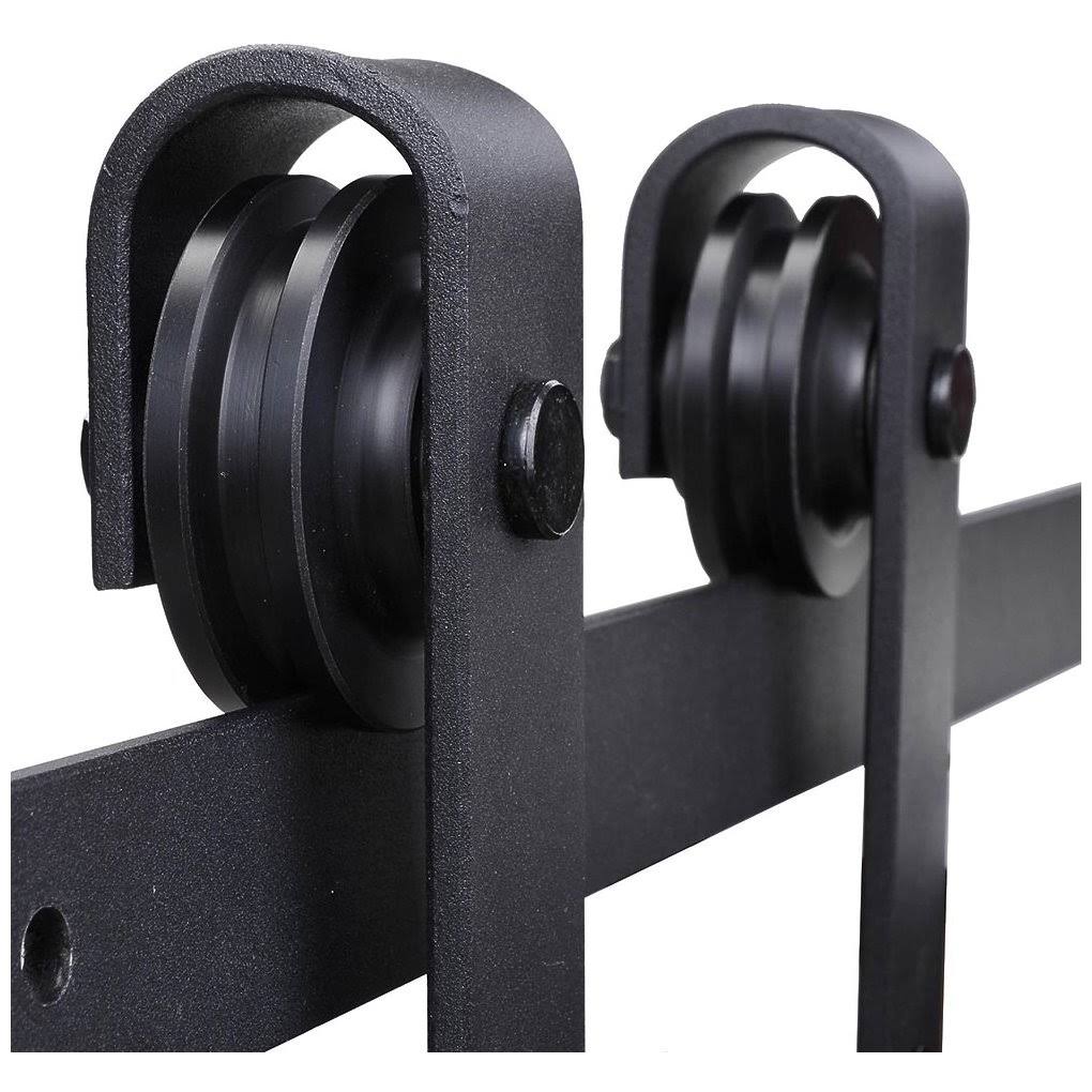 6 ft Carbon Steel Sliding Barn Door Hardware Kit Track Rail Roller Set Black L907074
