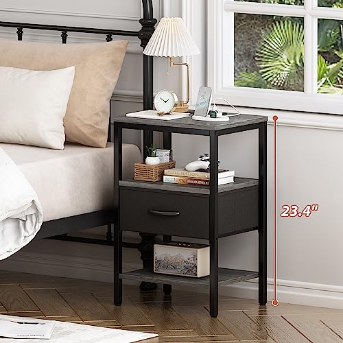 Rustic Brown and Black Nightstand with Charging Station Z808806