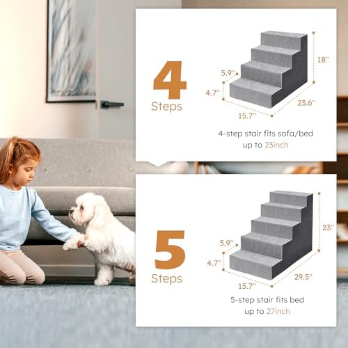 Grey 5-Step High-Density Foam Dog Stairs M156