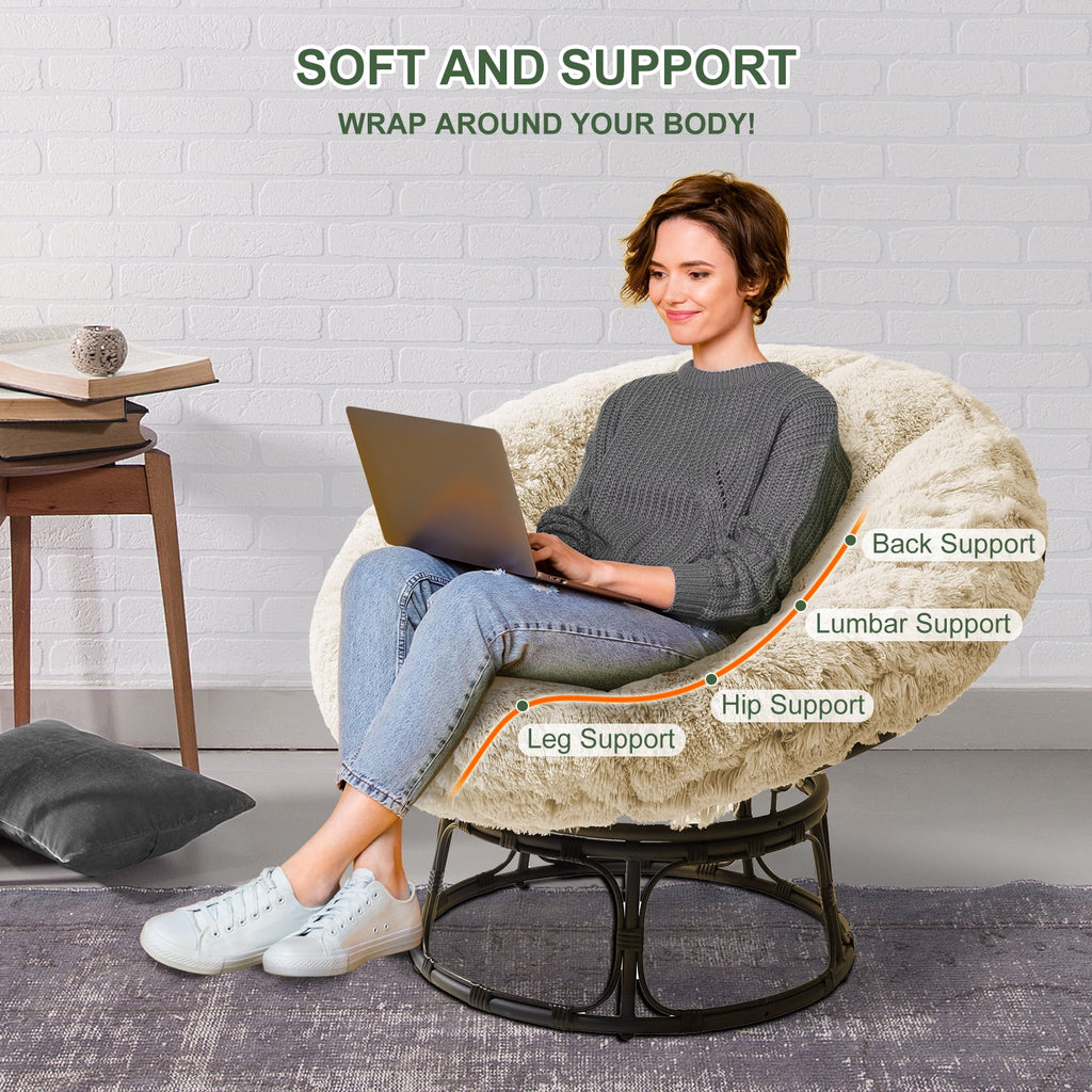 White 48X48 Inch Papasan Chair Cushion with Faux Fur Cover L41196
