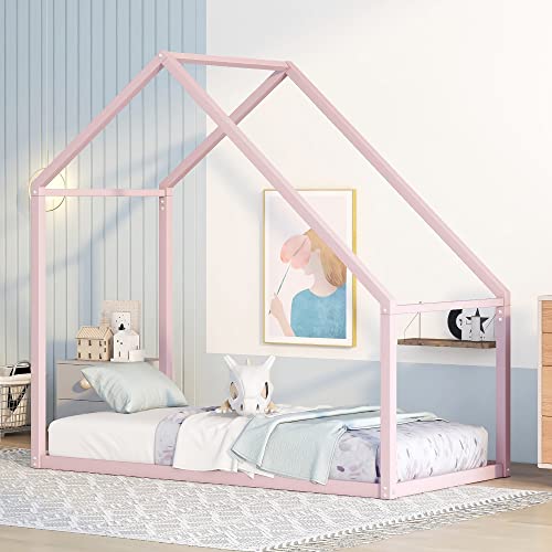 Twin White Metal Platform Bed Frame with Trundle N771