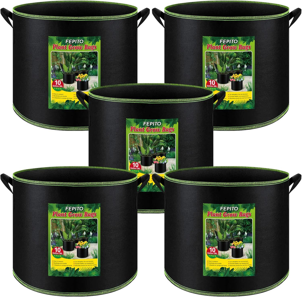 5 Pack 10 Gallon Heavy Duty Aeration Fabric Grow Bags with Handles U2320