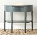 Steel Teal Demilune Console with Storage Drawer F7742