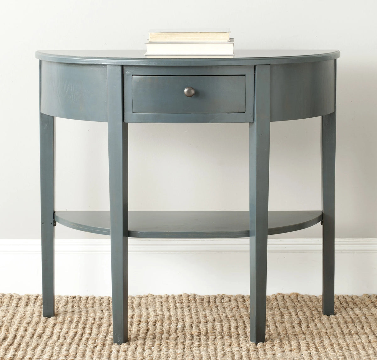 Steel Teal Demilune Console with Storage Drawer F7742