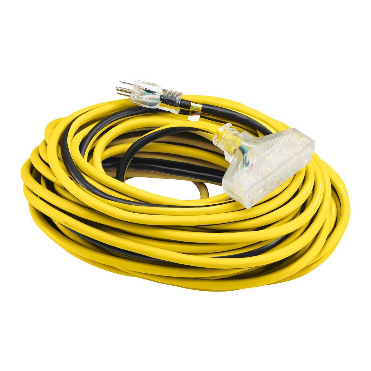 100 ft. 12/3 Gauge Multiple Outlet Extension Cord with Indicator Light, Yellow, Black C501