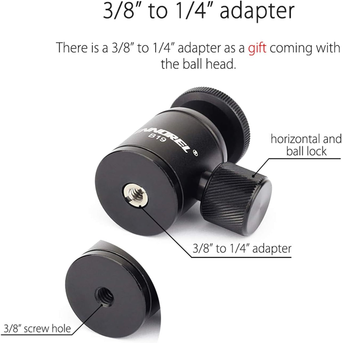 Mini Tripod Ball Head Metal Ballhead 360° Pan 90° Tilt with 3/8 to 1/4 Adapter CNC Ballheads, Max Load 6.61 lb C34383