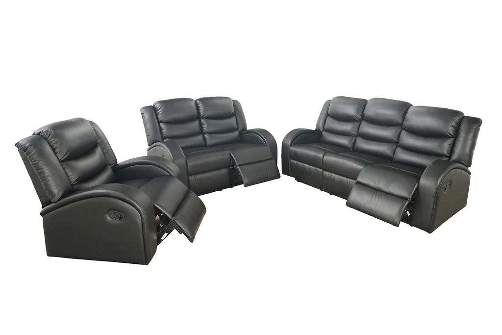 Black Leather 3 Piece Reclining Sofa and Loveseat Set A72707