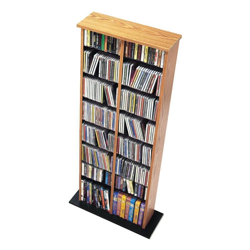 Oak and Black Double Multimedia Tower Storage Cabinet H91382