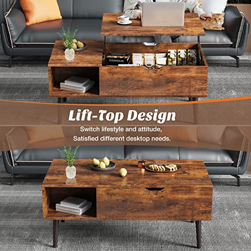 Lift Top Coffee Table with Storage Shelf and Hidden Compartment V94587