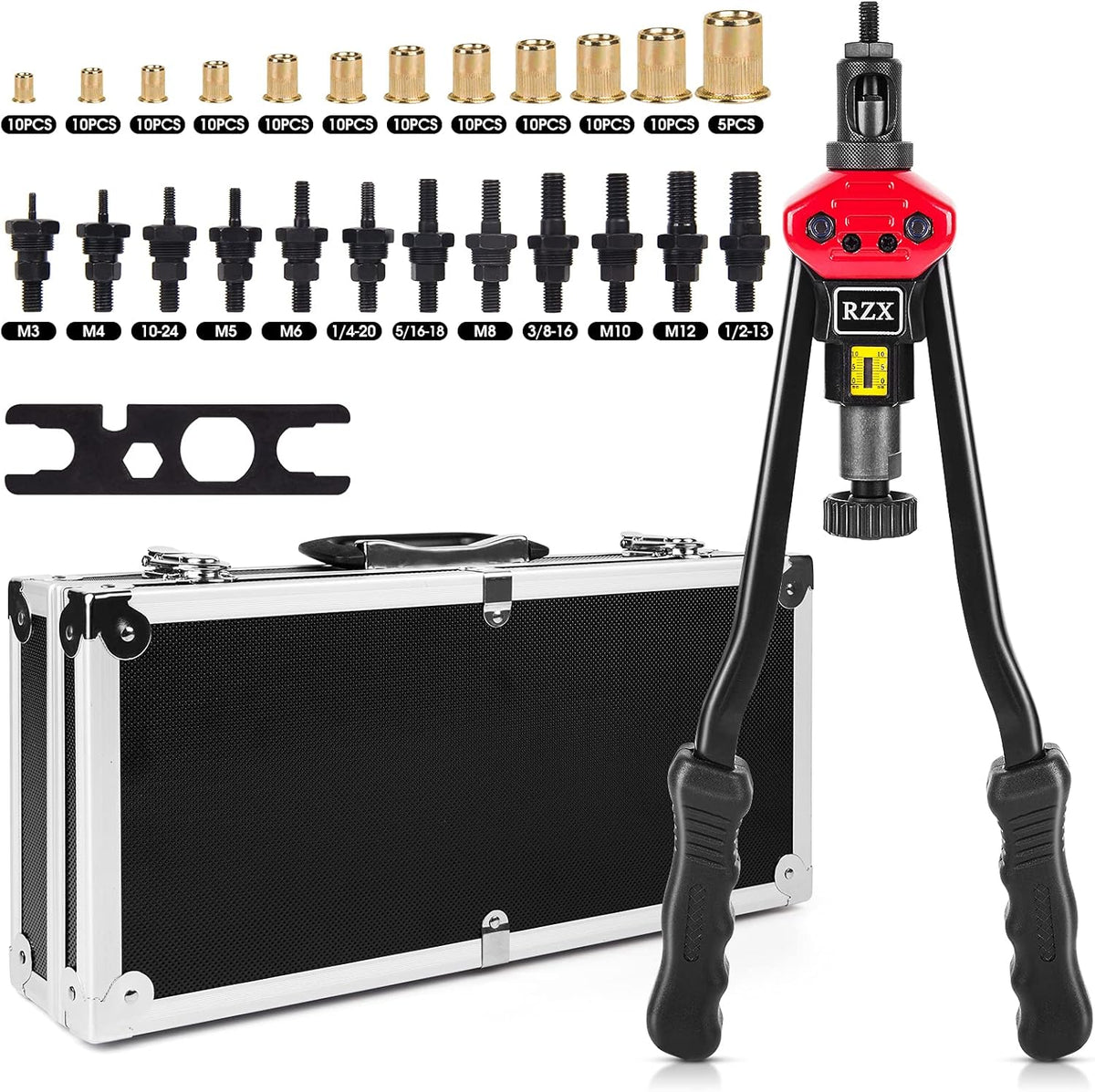 16 Rivet Nut Tool Set with 115Pcs Assorted Rivet Nuts and aluminum Carrying Case I111