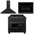 36 in. Dual Fuel Range, Range Hood, Microwave Oven in Black Stainless Steel S261