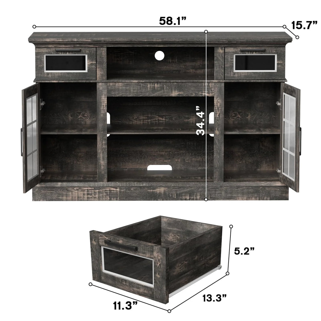 Dark Oak Tall TV Stand with Glass Door I149391
