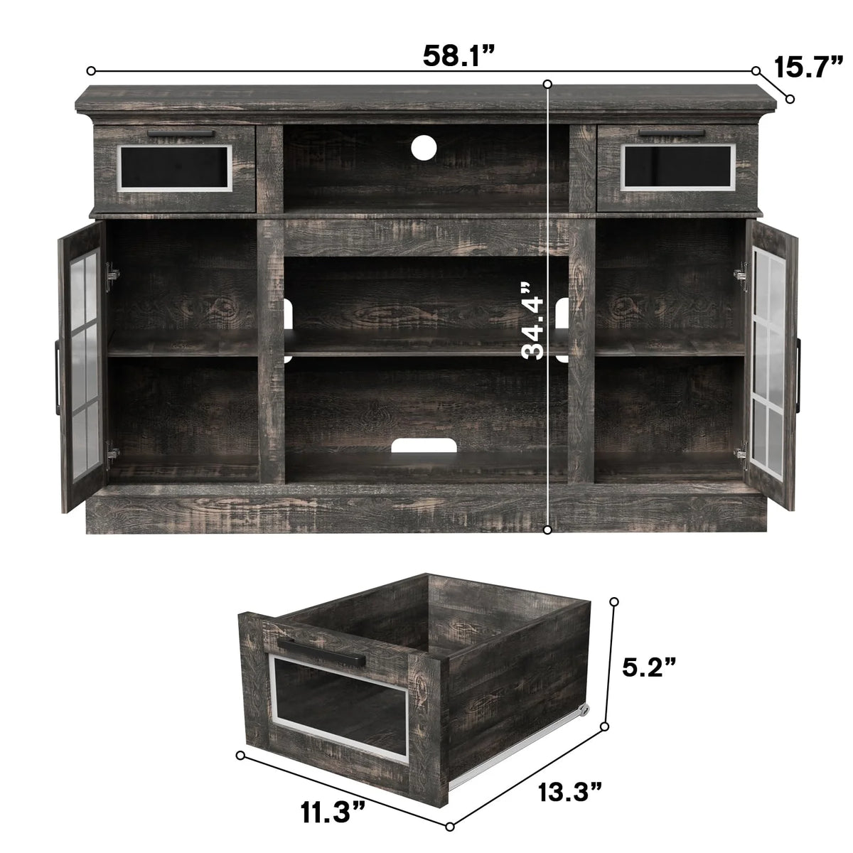 Dark Oak Tall TV Stand with Glass Door I149391