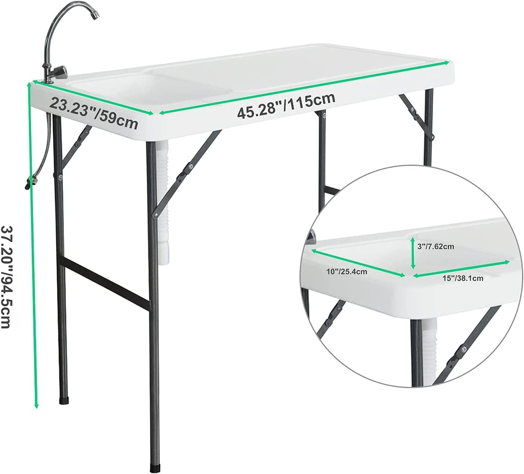 Portable Fish Cleaning Table with Sink & Faucet, Folding Lightweight Adjustable Workbench V3447