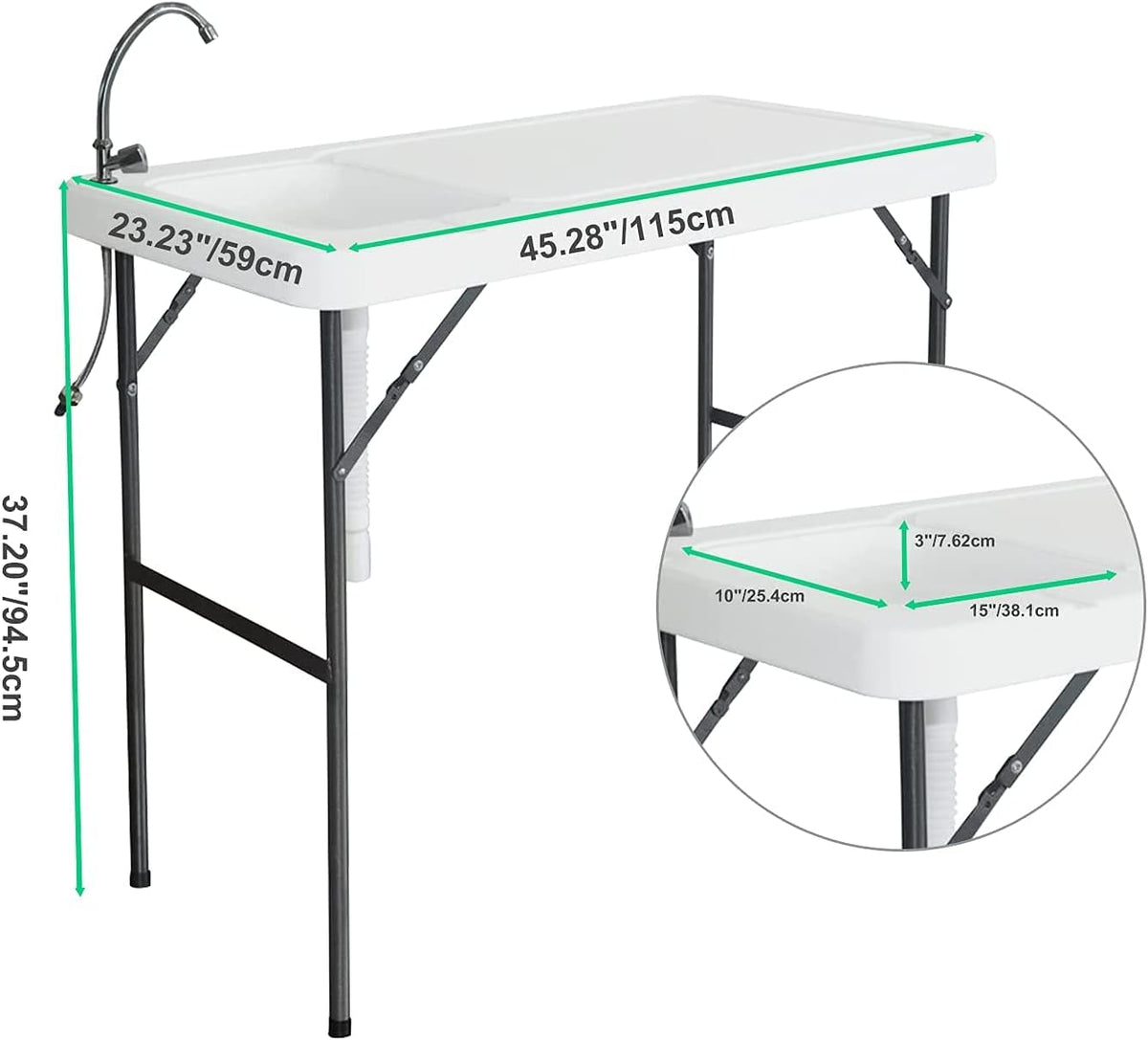 Portable Fish Cleaning Table with Sink & Faucet, Folding Lightweight Adjustable Workbench V3447
