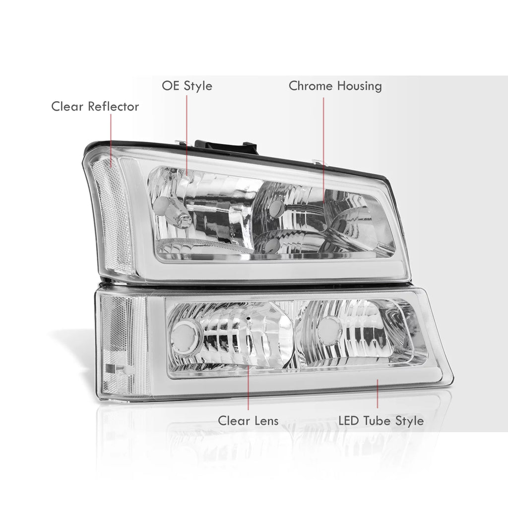 LED DRL Chrome Housing Clear Lens Signal Headlights LH & RH F4703