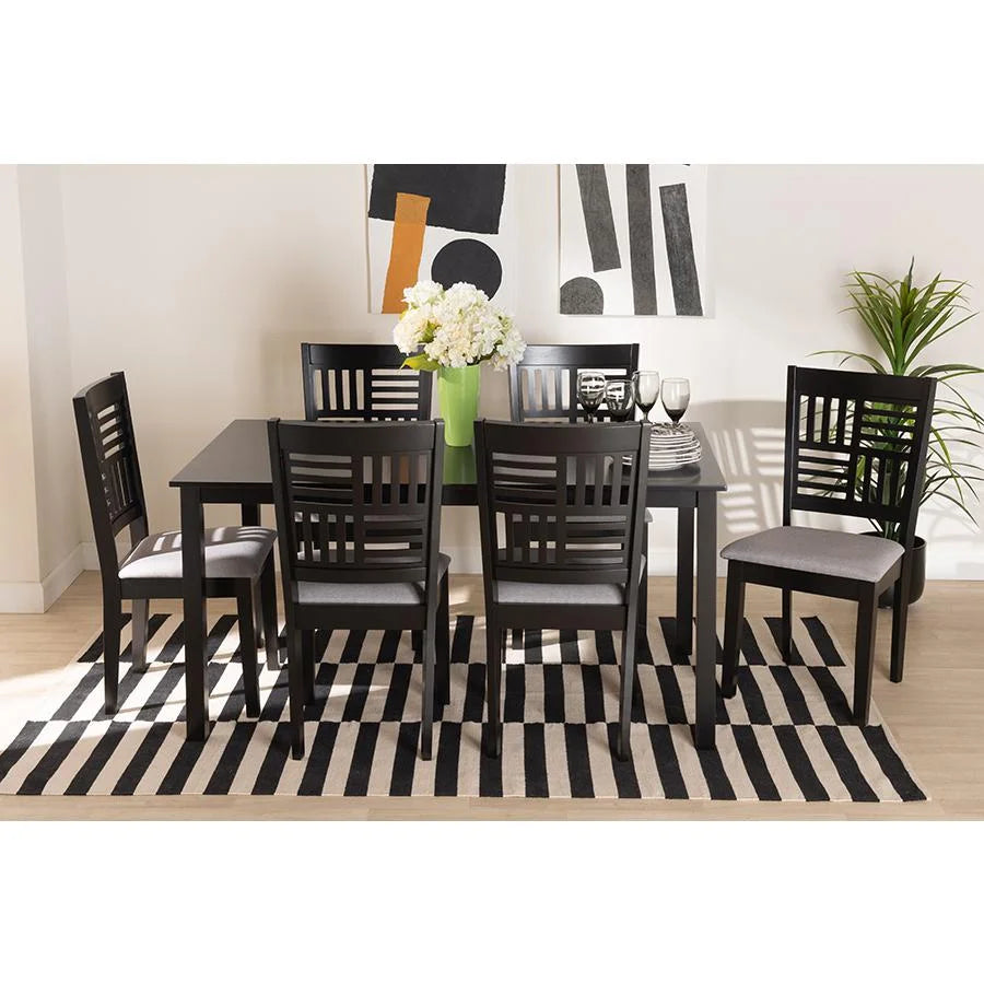 Grey Fabric and Dark Brown Wood 7-Piece Dining Set B28105
