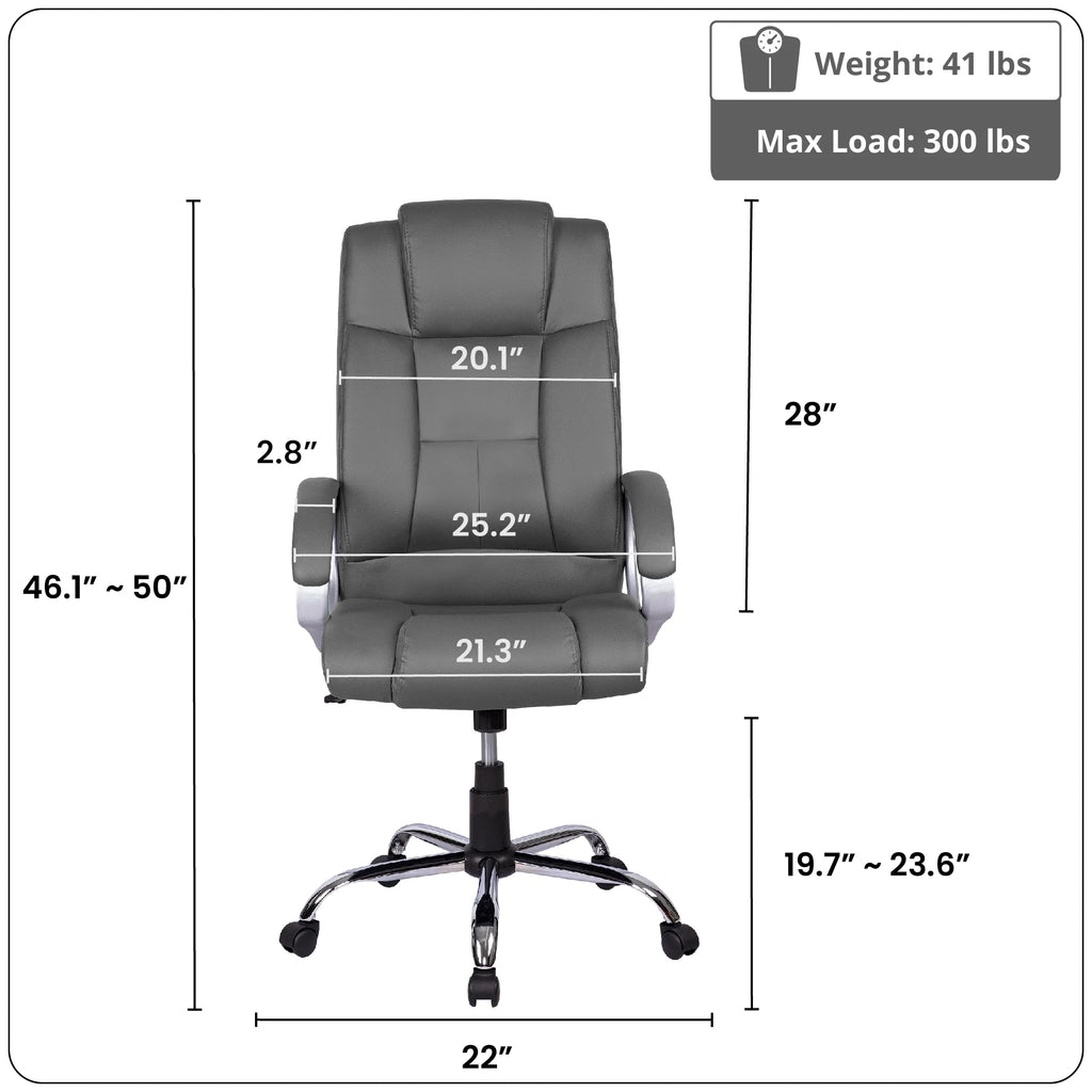 Gray Faux Leather High Back Executive Office Chair with Armrests T7421