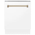 24 inch Tall Dishwasher in White Matte with Champagne Bronze Handle M9451