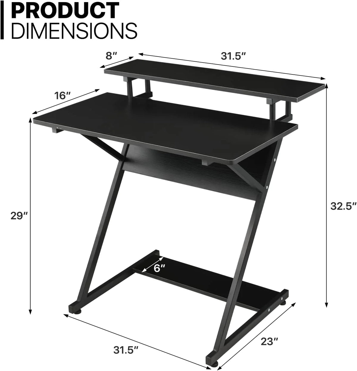 Black 3 Tier Z-Shape Computer Desk T722510