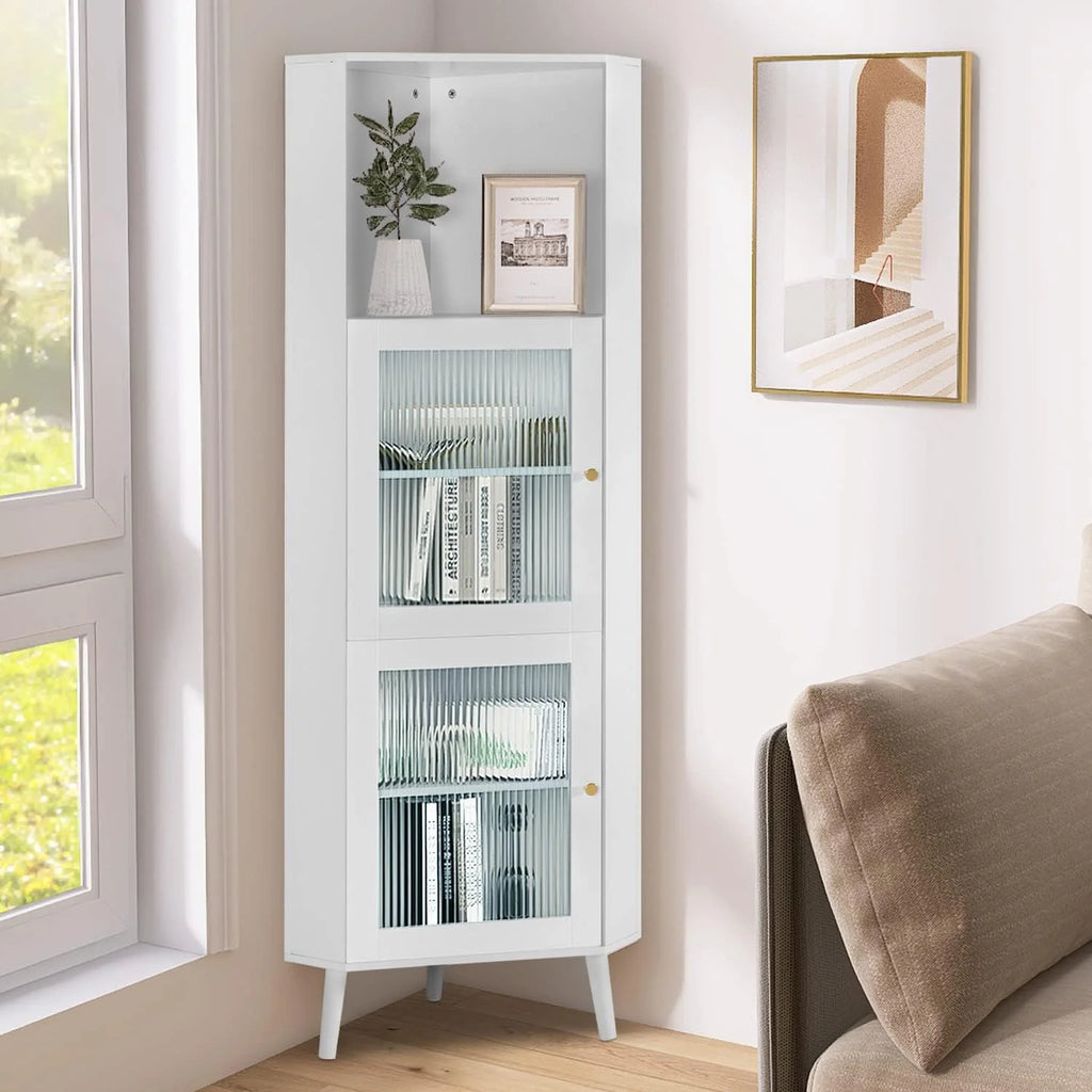 White Corner Cabinet with Glass Doors P5027