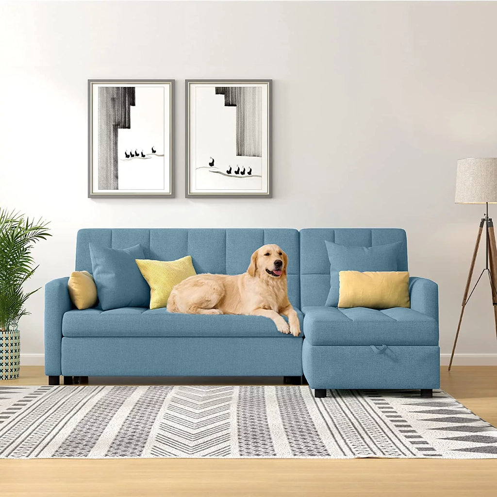Reversible Sleeper Sectional Sofa with Storage Chaise Light Grey A358643