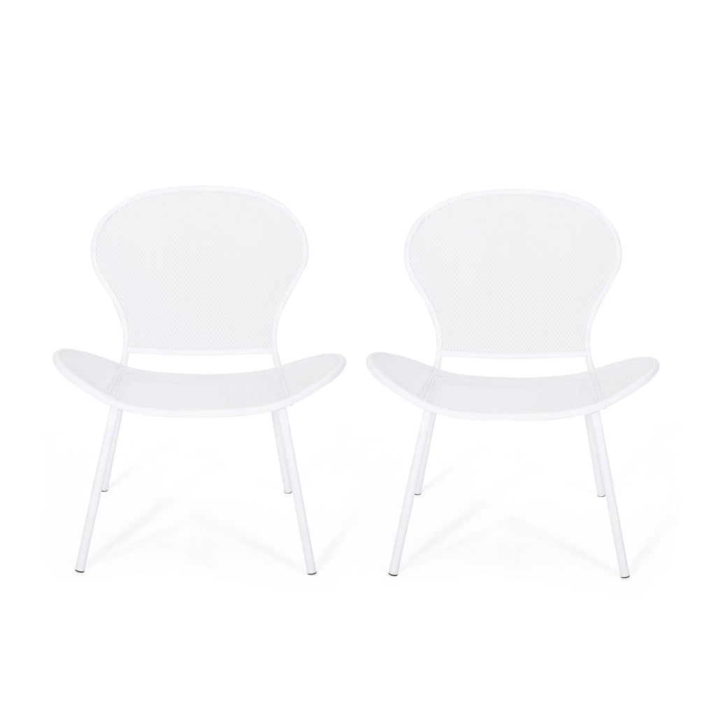 Set of 2 Matte White Outdoor Iron Club Chair U266