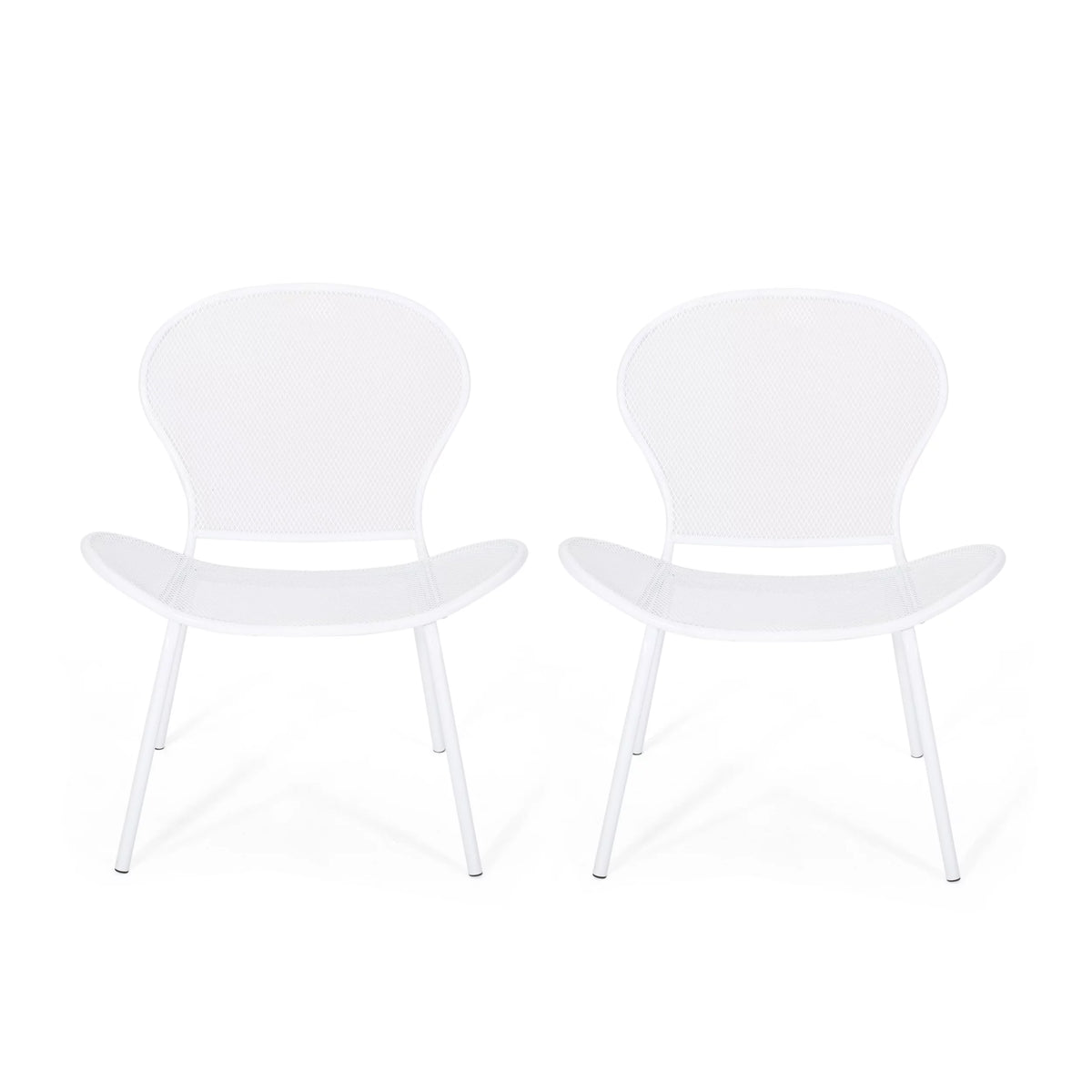 Set of 2 Matte White Outdoor Iron Club Chair U266